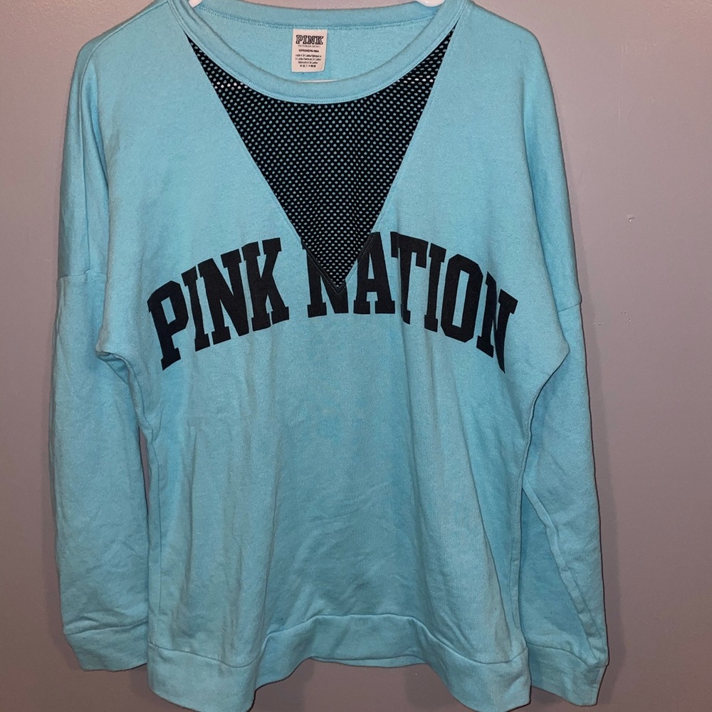 PINK • Pullover Graphic Mesh Crewneck